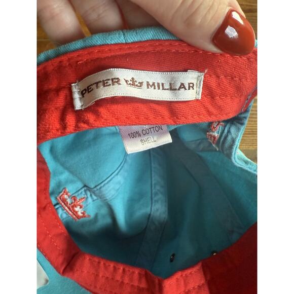 NWT Peter Millar baseball cap aqua blue and orange 100% cotton adjustable - Picture 6 of 6